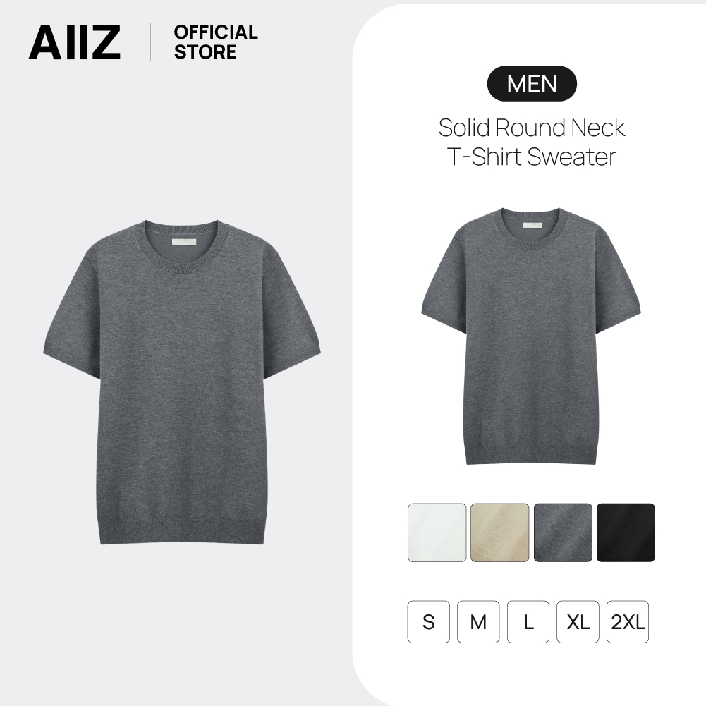 AIIZ (เอ ทู แซด) - AIIZ เสื้อคอกลมผู้ชายผ้าถักสีพื้น AIIZ Men's Solid Round Neck T-Shirt Sweater