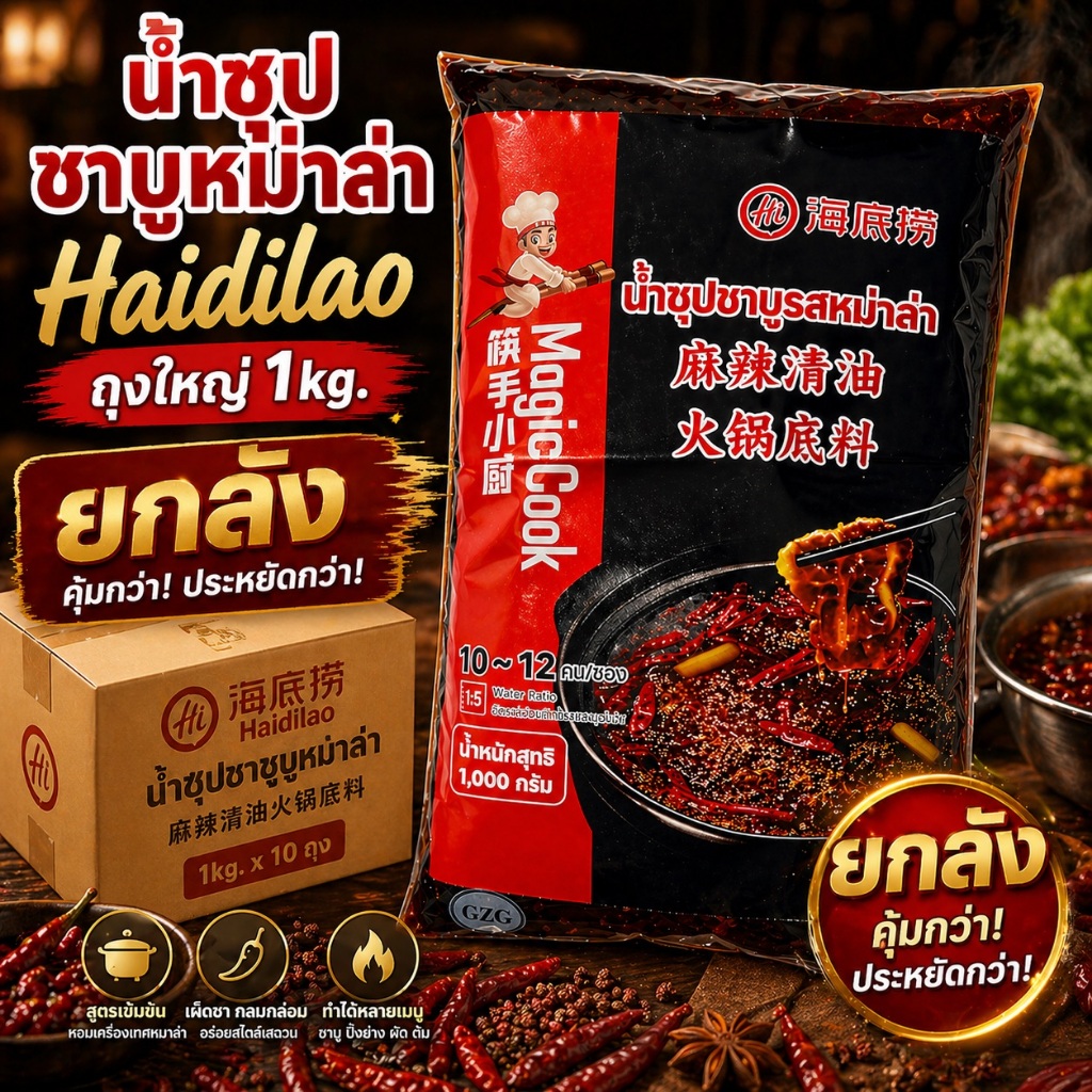 (ยกลัง)  Haidilao ซุปหม่าล่า ถุงใหญ่ 1 kg.x 10 (Mala Hotpot)
