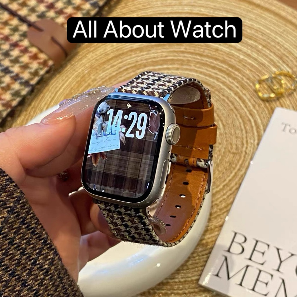 พร้อมส่ง สายหนังลายตาราง BB ใช้ได้กับ Smart Watch 11 10 9 8 7 6 5 4 3 2 1 Se Ultra 1 2 Ai9 CD5G CO10