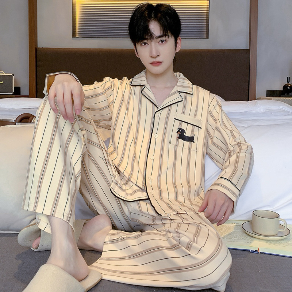 ชุดนอนผู้ชาย แขนยาวขายาวผ้าคอตตอนผสมโพลีเอสเตอร์L-3XL