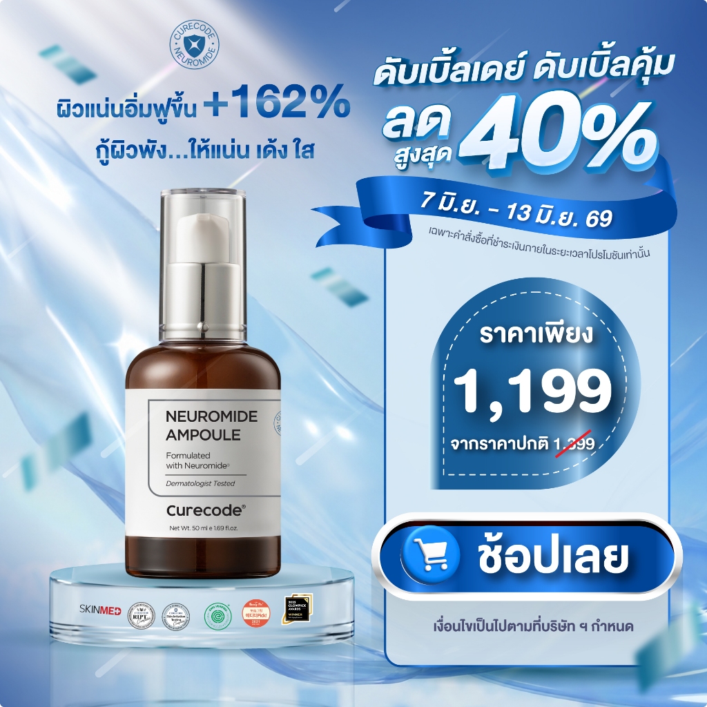 CURECODE NEUROMIDE AMPOULE 50 ML แอมพูลกู้ผิวพัง ให้กลับมาปังใน 7 วัน