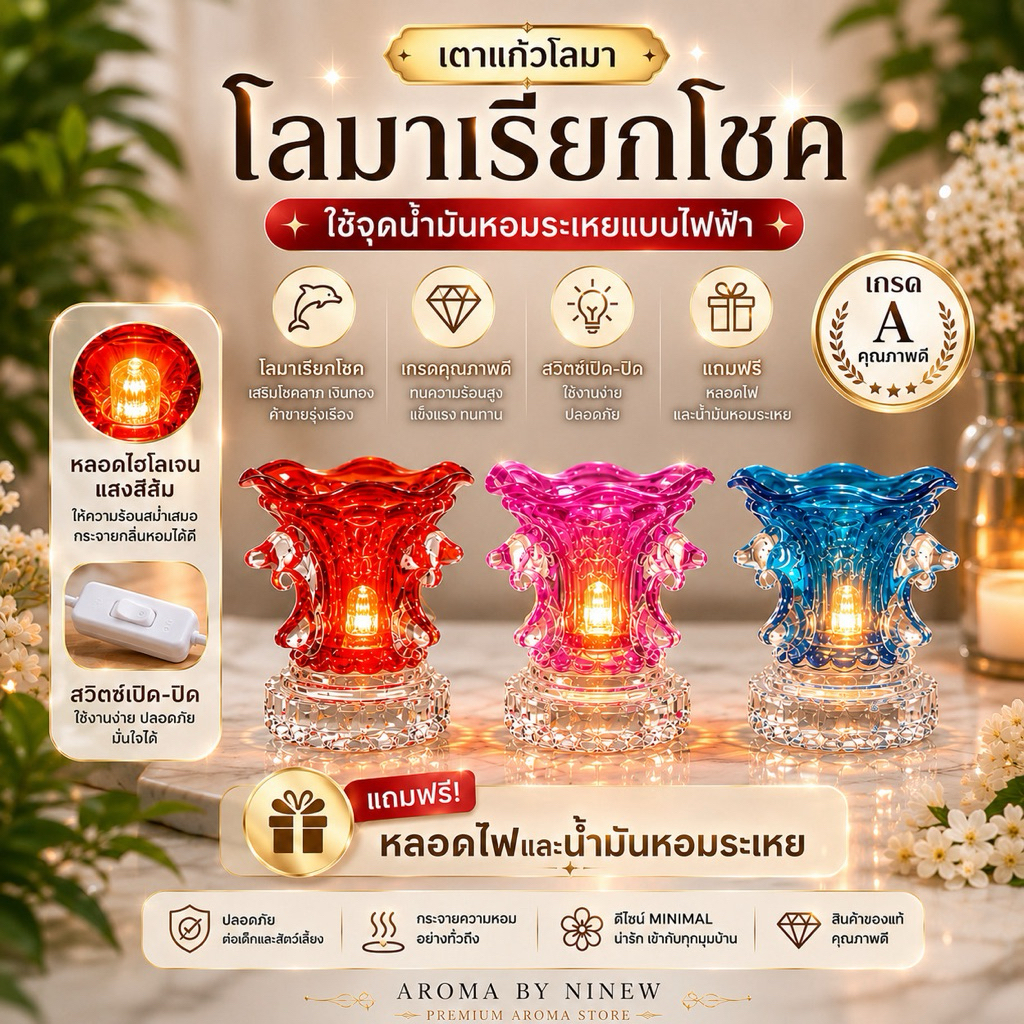 🐬มีหลายสี ฟรีหลอดสำรอง+น้ำมัน🎉เตาสปาไฟฟ้าโลมาเกรดA ปรับระดับไฟได้❤️ค่าส่งถูก