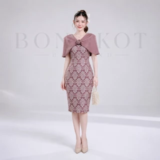 PL3 เดรสออกงาน ชุดทำงานคลุมไหล่กระดุมดีเทลสวยสุภาพเรียบหรู ความยาว41นิ้ว เนื้อผ้าลัชชู งานป้ายบงกชเดรส บายส้มโอช็อป