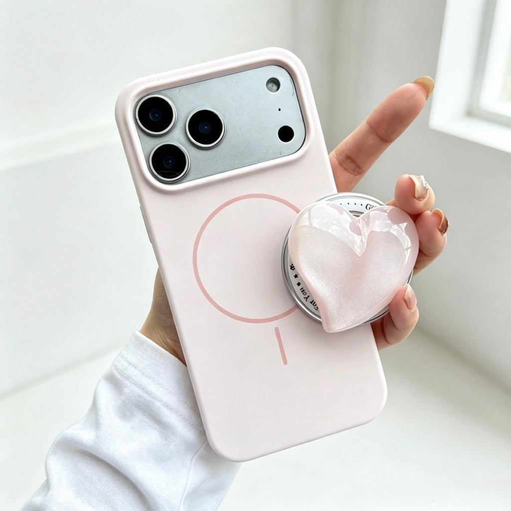 เคสซิลิโคน ขาตั้ง ชมพู I17ProMax ชาร์จได้ กิ๊บต๊อก pop up เคสกำมะหยี่ สำหรับ for iphone 16promax 15promax 14 13 12 11