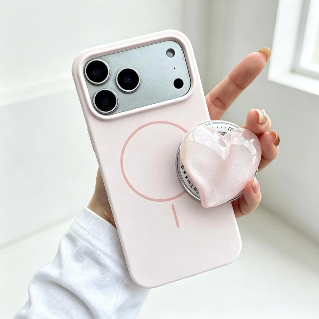 เคสซิลิโคน ขาตั้ง ชมพู I17ProMax ชาร์จได้ กิ๊บต๊อก pop up เคสกำมะหยี่ สำหรับ for iphone 16promax 15promax 14 13 12 11