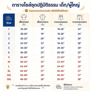 ชุดปฏิบัติธรรมสีขาวนวล (เสื้อ+กางเกง) ผ้าฝ้ายโทเร ยิ่งซักยิ่งนิ่ม ใส่ได้ทั้งชายและหญิง ตั้งแต่ 1ขวบ - ผู้ใหญ่ XXXL