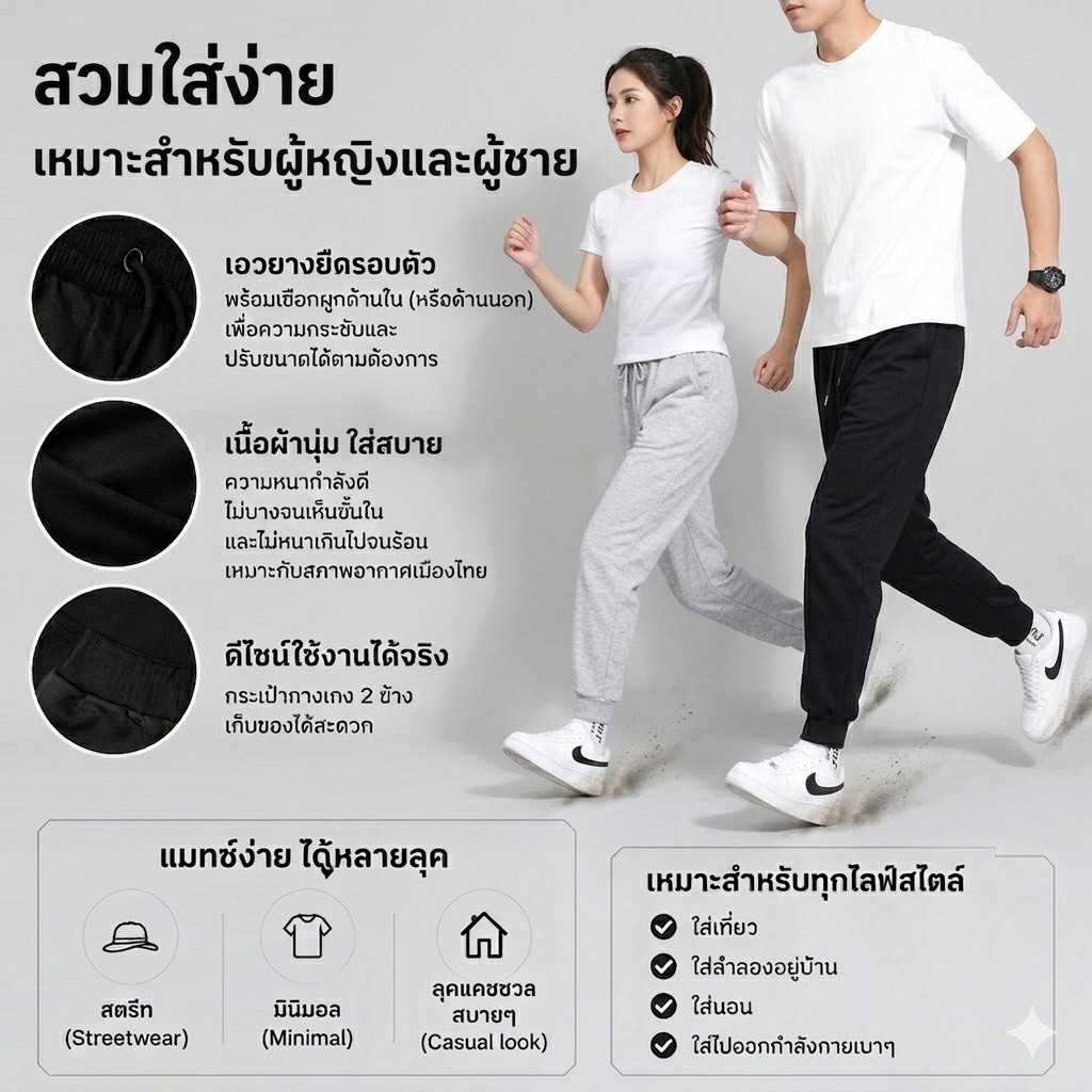 กางเกงขายาวผู้ชาย สไตล์เกาหลี เนื้อผ้านุ่มใส่สบายตลอดวัน ใส่ได้ทั้งผู้ชายและผู้หญิง ไซส์ M-5XL