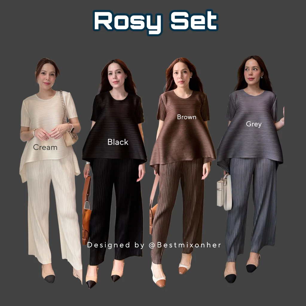 Rosy set | Code 26370 [Pleated Top & Wide-Leg Pants Set]