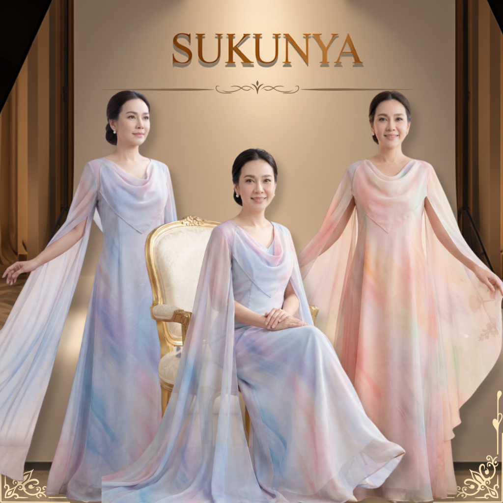 Sukunya 6452 : ชุดเดรสผ้าชีฟองทั้งตัว ออกงานจบที่ชุดนี้