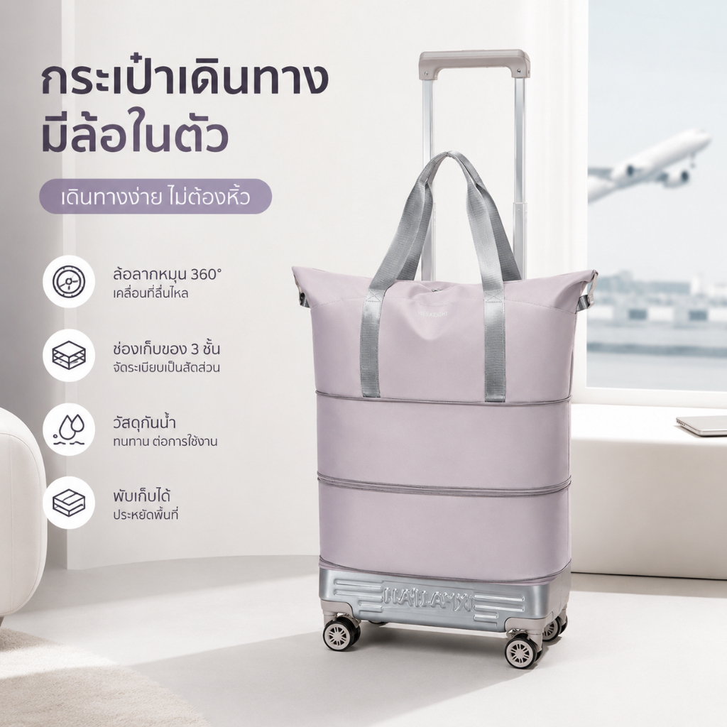KLYON กระเป๋าเดินทางแฟชั่นระดับสูง มีล้อ มีสายดึง กันน้ำ พับได้ ขยายได้ จุสัมภาระได้มาก