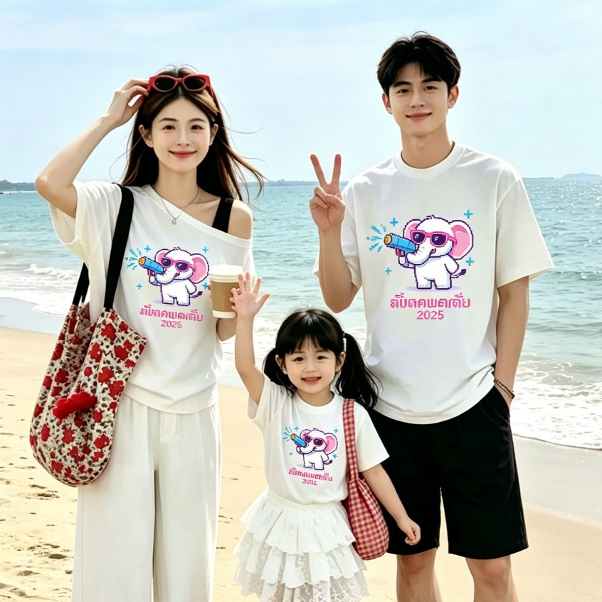 COD-เสื้อยืดฤดูร้อน-เสื้อยืดคู่ครอบครัว 3 คน-เสื้อยืดลายการ์ตูน-ใส่สบาย-สไตล์เกาหลี-ใส่ไปเที่ยวครอบครัว-เข้ากับทุกลุค