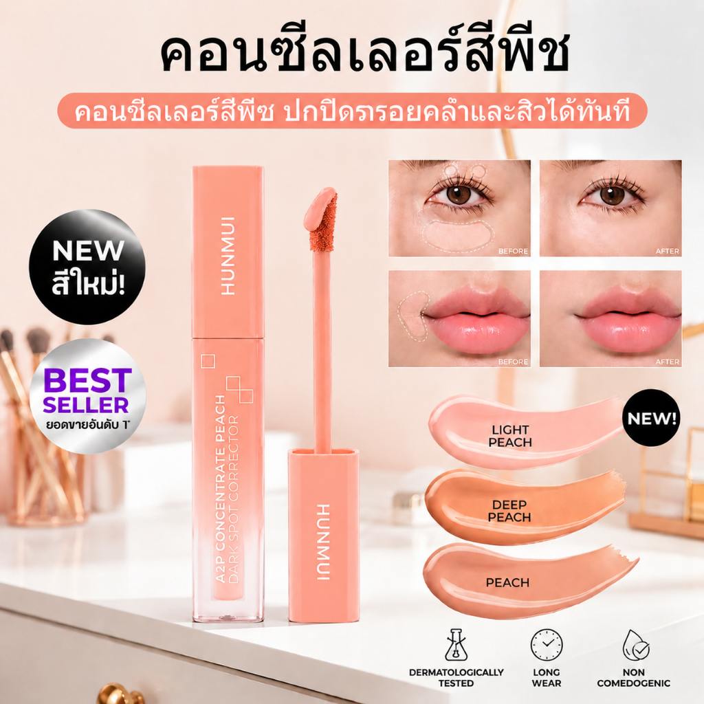 A2P คอนซีลเลอร์พีชคอเรคเตอร์ ปกปิดใต้ตาดำ รอยสิว ไม่หลุดรองพื้น