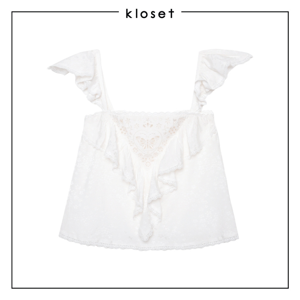Kloset Design Butterfly Embroidered Ruffle Top RS26-T005-F เสื้อ