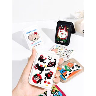 Oxygendog Wallet Magnetic สกรีนลาย UU ซองใส่บัตรหนัง ตั้งพับเก็บได้ สำหรับเคสมือถือที่เป็นแม่เหล็ก