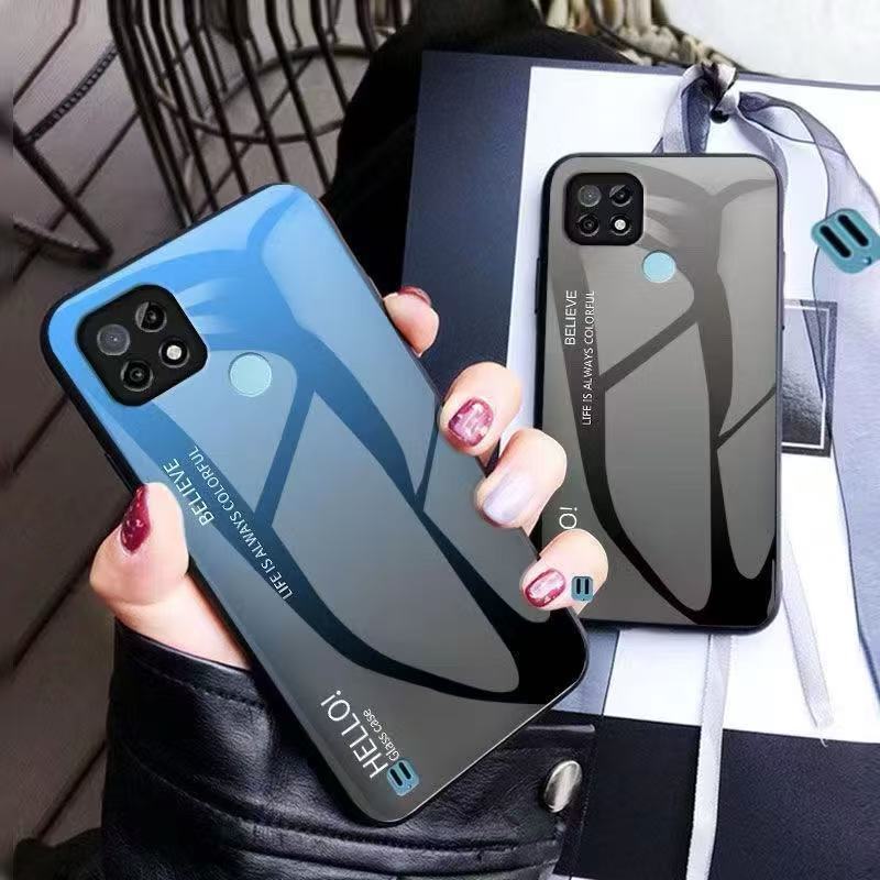 เคสกระจก แบบไล่สี ใช้กับรุ่น Oppo Realme C11 C12 C15 C17 C20 C21 C25 C21Y C25Y เคสกระจกสี พร้อมจัดส่งทันที่