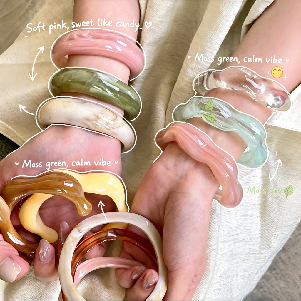 กำไลข้อมือ วัสดุเรซิน/อะคริลิค สไตล์วินเทจ ดีไซน์แบบเปิด สีอำพัน เครื่องประดับแฟชั่น  ins   ส่งไวจากไทย