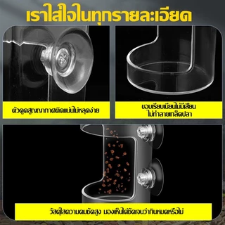 เครื่องให้อาหารปลาแบบติดกระจก อะคริลิกใส พร้อมถาดรอง ช่วยให้อาหารจมเป็นจุด ลดการลอยกระจาย เหมาะสำหรับปลาตัวเล็ก