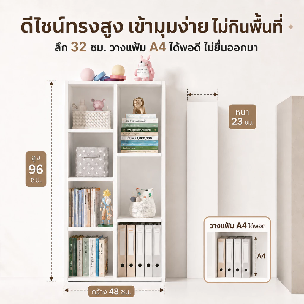 CC ตู้หนังสือ ชั้นวางหนังสือ ตู้เก็บของในบ้าน ใช้เป็นผนังโชว์เก็บของได้ สะดวกต่อการหยิบของขณะนั่ง ดีไซน์เตี้ยและเปิดโล่ง thumbnail 9