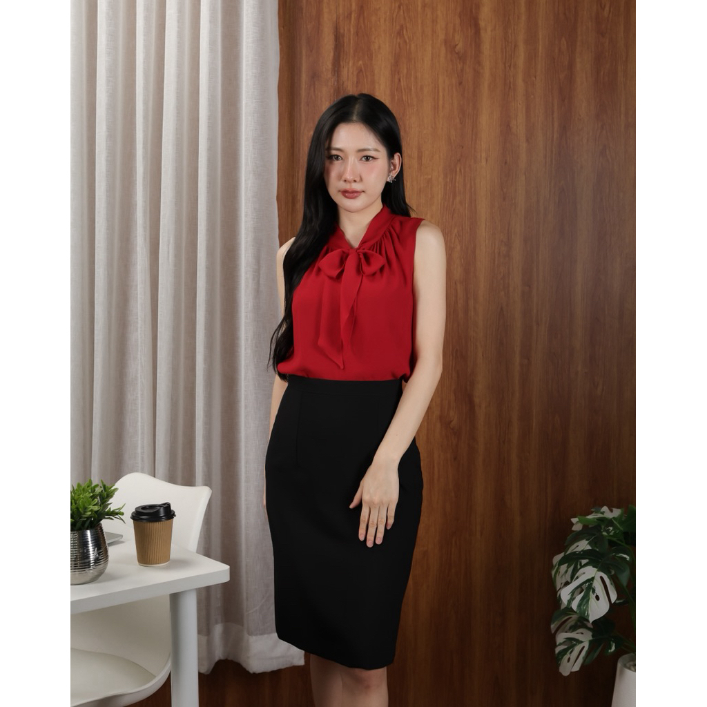 "Knot Blouse" New arrival2025 โบว์ผูก แขนกุด สำหรับใส่สูททับ ผ้าชีฟองนิ่มๆ ใส่สบายไม่ร้อน งานสวมหัว