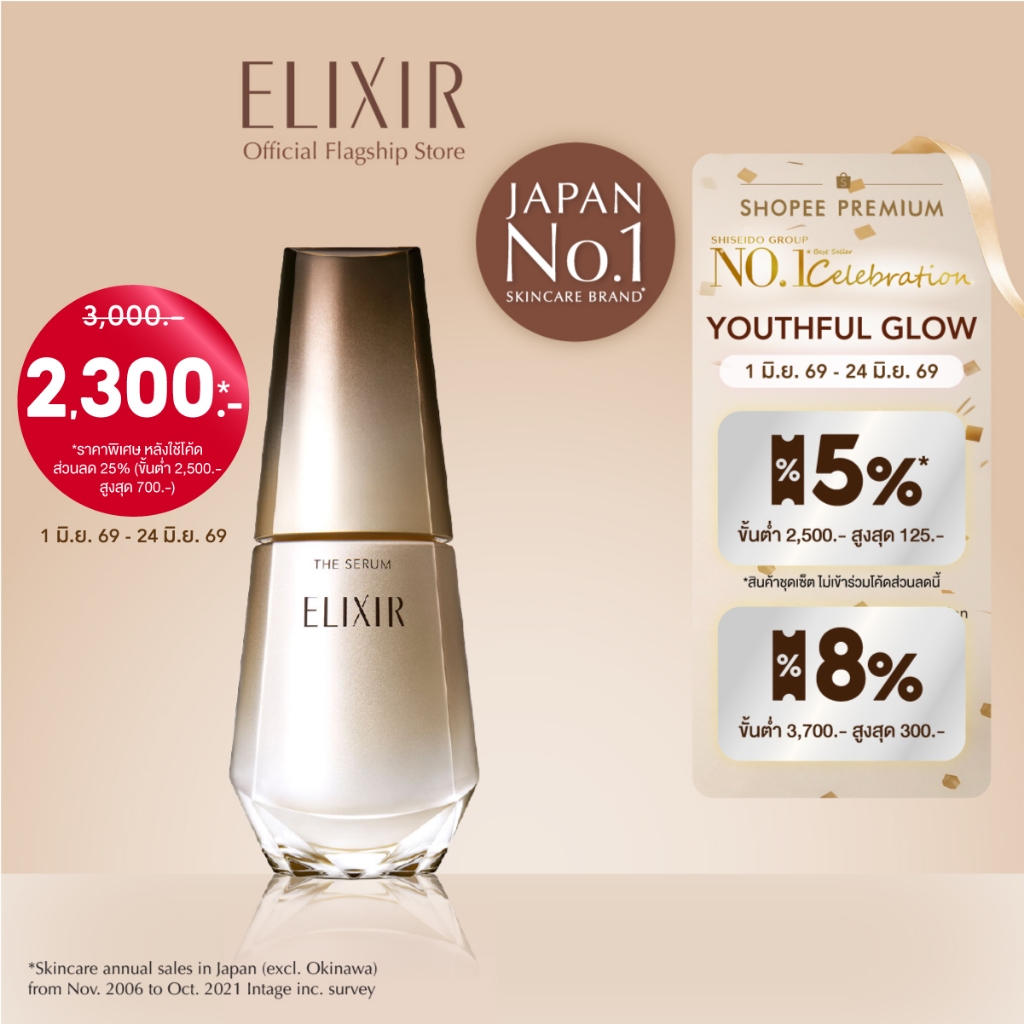 Elixir อิลิคเซอร์ เดอะ เซรั่ม 50 มล.ปลุกผิวแลดูอ่อนเยาว์เปล่งปลั่งใน 1 วัน