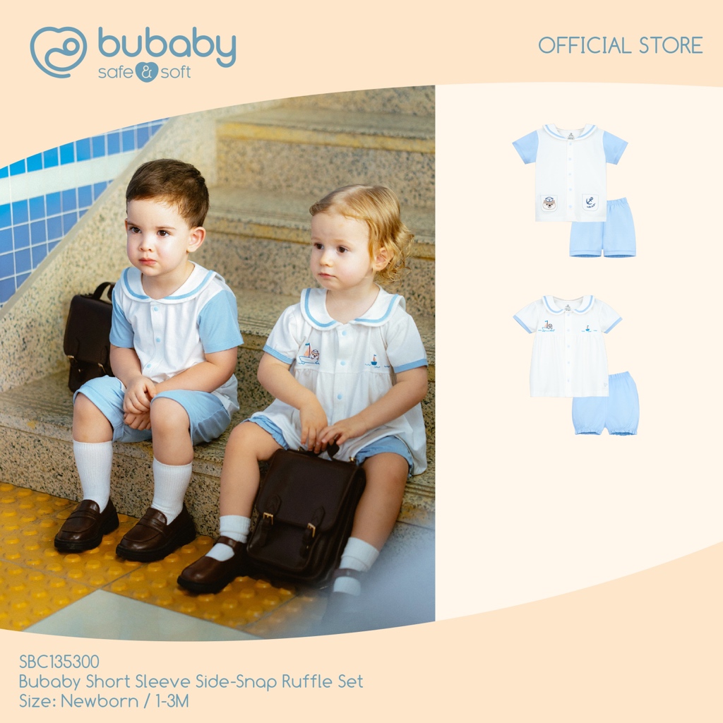 BU BABY ชุดเซ็ตเด็กคอปกกะลาสี Sailor Short Sleeves Set ชุดเด็กแขนสั้นผ้านุ่มใส่สบาย สำหรับเด็ก 6 เดื