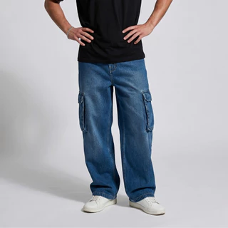 DAVIE JONES [BE FEARLESS] กางเกงยีนส์ Baggy Fit Jeans สีน้ำเงินอ่อน กรม BG0001