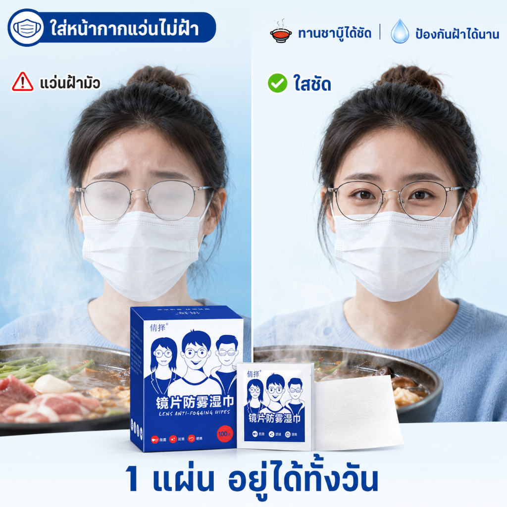 🎁[ซื้อ 2 แถม 1]แผ่นเช็ดแว่นตา 100แผ่น กันฝ้า ที่เช็ดโทรศัพท์ เช็ดเลนส์กล้อ แห้งเร็ว ไม่ทิ้งรอยขีดข่วน