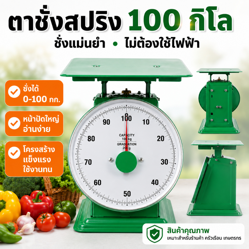 【ถาดใหญ่ ชั่งง่าย】ตาชั่งสปริง 100 กก. เครื่องชั่งตั้งโต๊ะ หน้าปัดใหญ่ อ่านง่าย โครงเหล็กแข็งแรง ไม่ต้องใช้ไฟฟ้า สำหรับร้