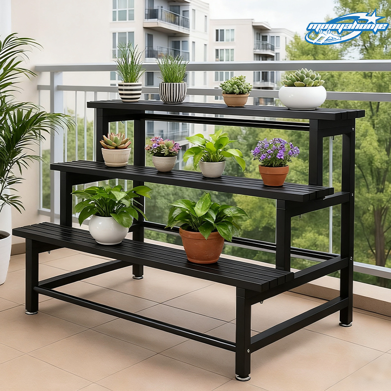 ชั้นวางต้นไม้โครงเหล็กคาร์บอน 2/3 ชั้น กันน้ำกันสนิม แข็งแรง เหมาะสำหรับระเบียง สวน และหน้าบ้าน
