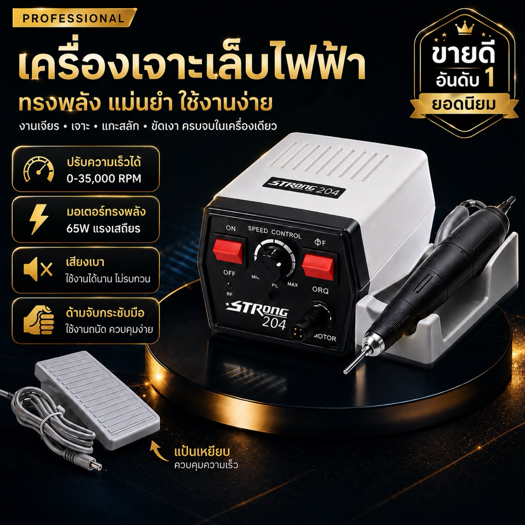 strong2.35mm เครื่องตะไบเล็บไฟฟ้า เครื่องทำเล็บ อุปกรณ์ทำเล็บ 65วัตต์ การทำงานที่มั่นคง ความเร็วสูง อุปกรณ์ทำเล็บ