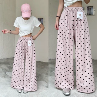 Reallyshops #9525(K) กางเกงขายาวลายจุด Polka dot เอวยางยืด ผู้หญิง พร้อมส่ง