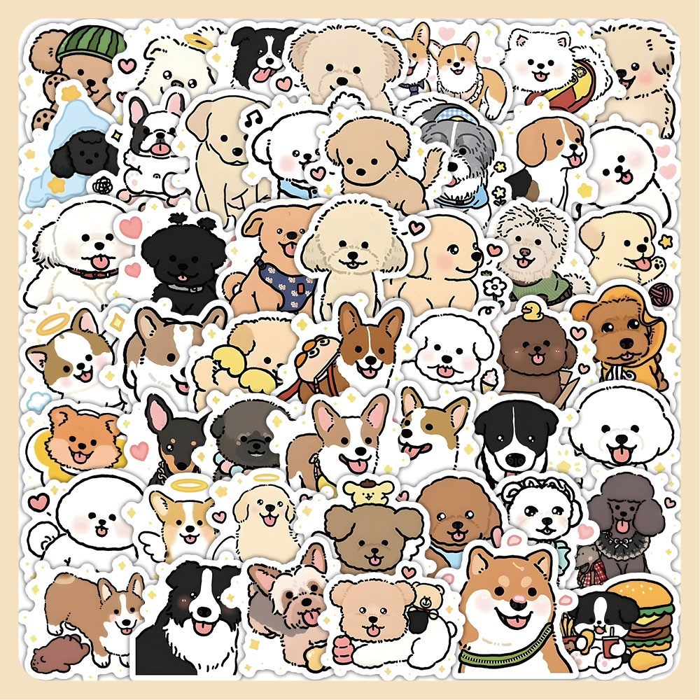 [พร้อมส่ง] 70 ชิ้น PVC Sticker สติกเกอร์ DIY ลาย การ์ตูน ลูกหมา ลูกสุนัข น่ารัก Cute Puppy Cartoon กันละอองน้ำ