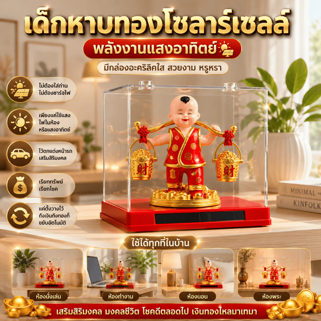 ของขวัญปีใหม่ตรุษจีนเด็กหาบถังทองโซล่าเซลล์ขยับได้สูง5นิ้ว เป็นสัญลักษณ์ความมั่งคั่งร่ำรวยและโชคลาภ