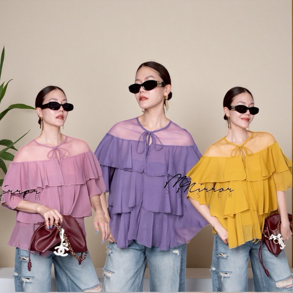 MirrorsisteR 60608.8 เสื้อครอปชีฟองเลเยอร์ 3 ชั้น