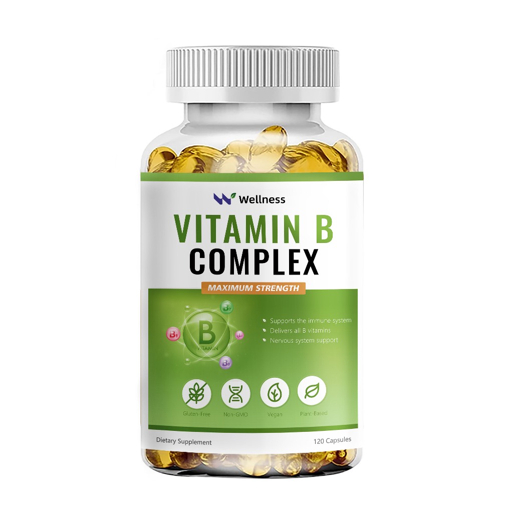 Wellness Vitamin B แคปซูลวิตามินบีรวม (B12, B1, B2, B3, B5, B6 กรดโฟลิก และไบโอติน) เพื่อลดความเครียด ปรับปรุงอารมณ์