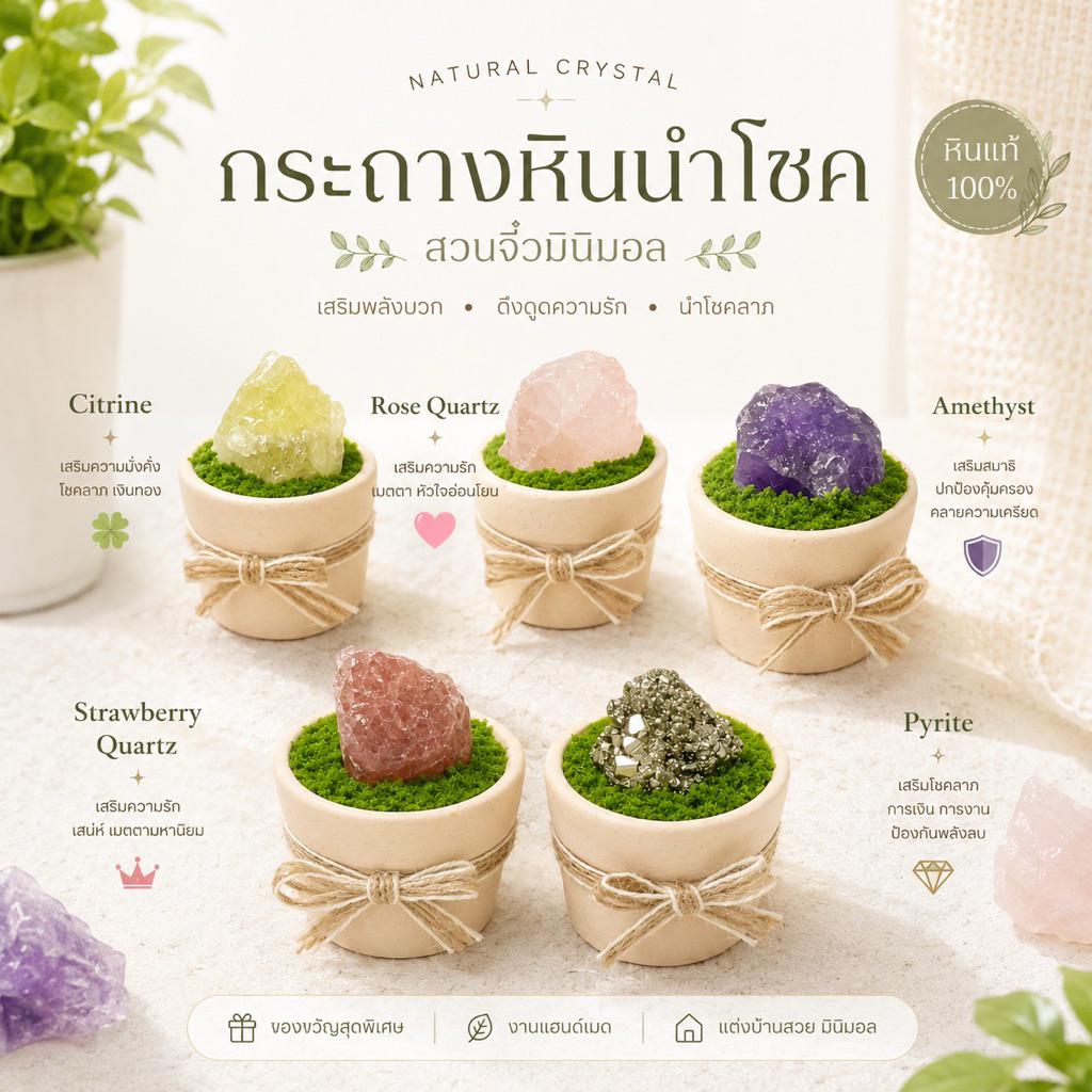 Mini Crystal Garden กระถางหินนำโชคมินิมอล 🌿✨ | Healing Crystal Decor