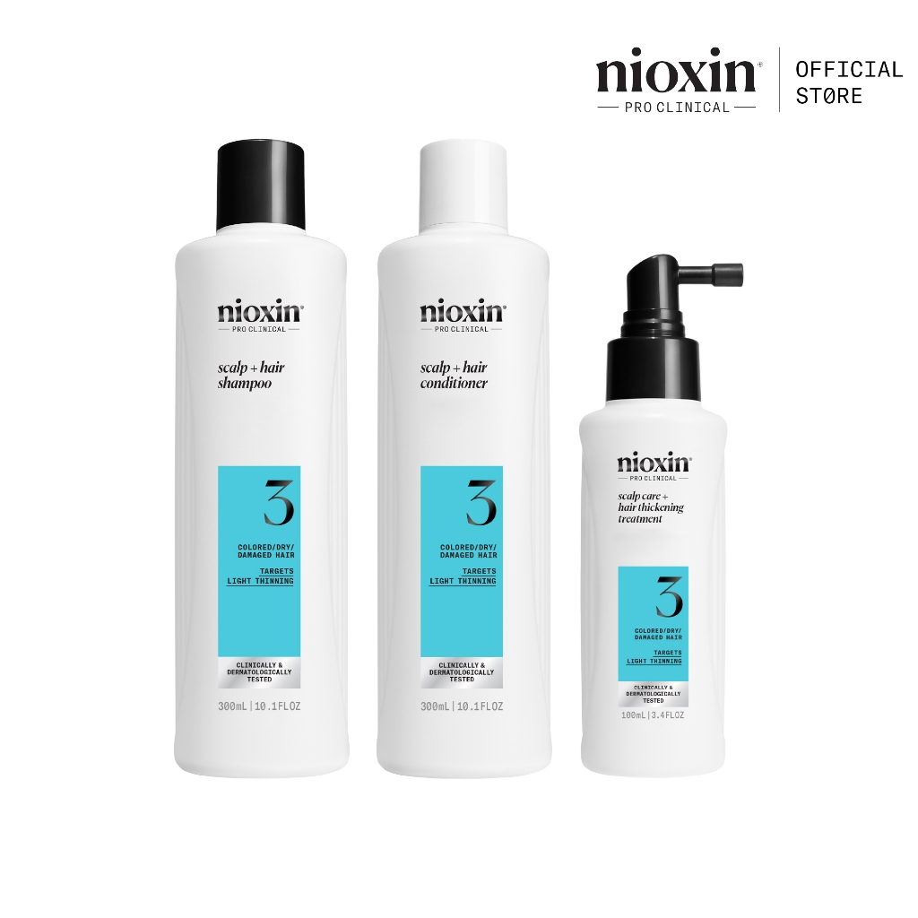 NIOXIN System 3 Kit ผมเริ่มบาง ผมทำสี/ดัด-ยืด/ฟอก เซ็ต 3 ชิ้น (ไนอ๊อกซิน แชมพูผมบาง เซรั่มผมบาง) ขนาด 300ml