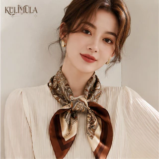 KULIMULA ผ้าพันคอไหม ลายดอกสวย ใช้เป็นผ้าคาดผมหรือผูกกระเป๋าได้หลายแบบ ลุคเรียบหรูสไตล์วินเทจ YD65