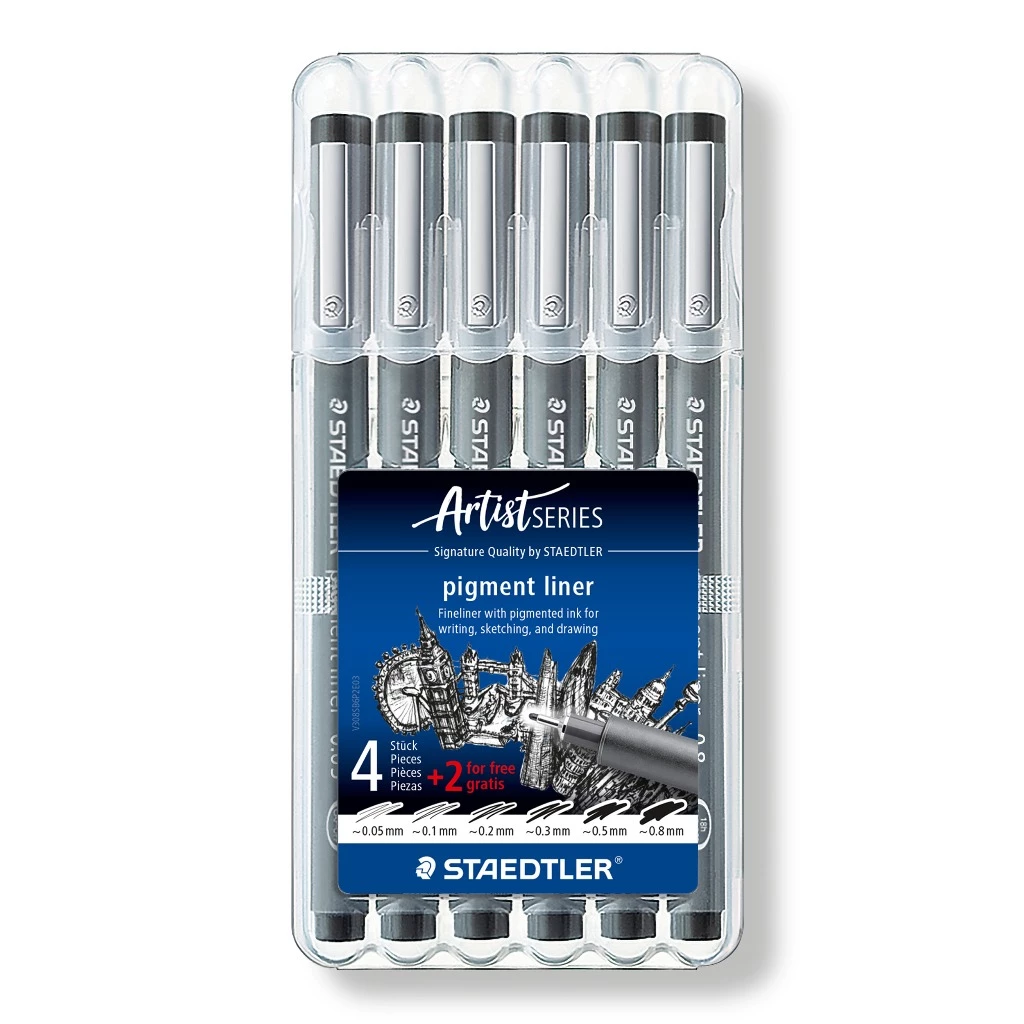 ชุดปากกาหัวเข็ม Staedtler รุ่น pigment liner 308-SB6P สีดำ ชุด 6 ด้าม