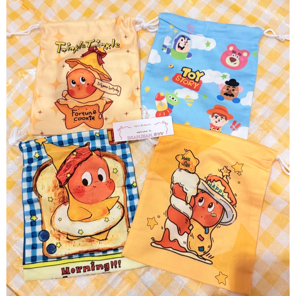 drawstring bag กระเป๋าถุงรูด ลายการ์ตูนน่ารักๆ พร้อมส่งจากไทย
