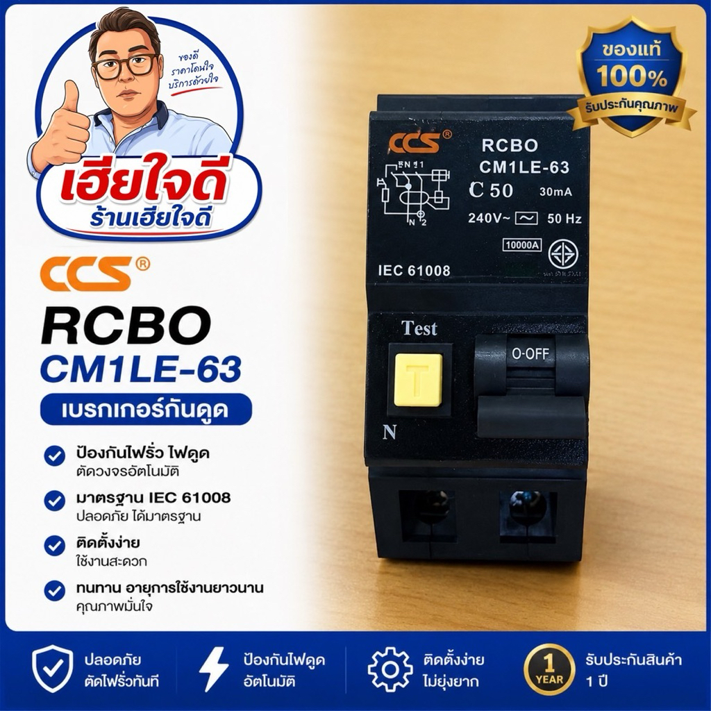 เมนกันดูด IPG ใส่ตู้ Schneider ได้ เมนเซอร์กิตเบรกเกอร์กันไฟดูด/ไฟรั่ว 2P 50A รุ่น QOvs-RCBO