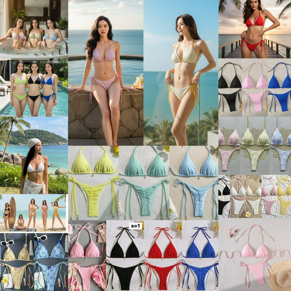 bikiniสายฝ.สายแซบอกตั้งแต่30-36ใส่ได้30-32พอดี34-36บราเล็กนิดหน่อยท่อนทางผูกรอบตัวฟรีไซด์