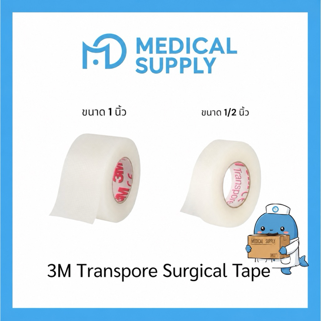 3M Transpore Surgical Tape เทปแต่งแผล ชนิดพลาสติกใส เทปกาวทางการแพทย์ (ขนาด 1 นิ้ว, 1/2 นิ้ว)