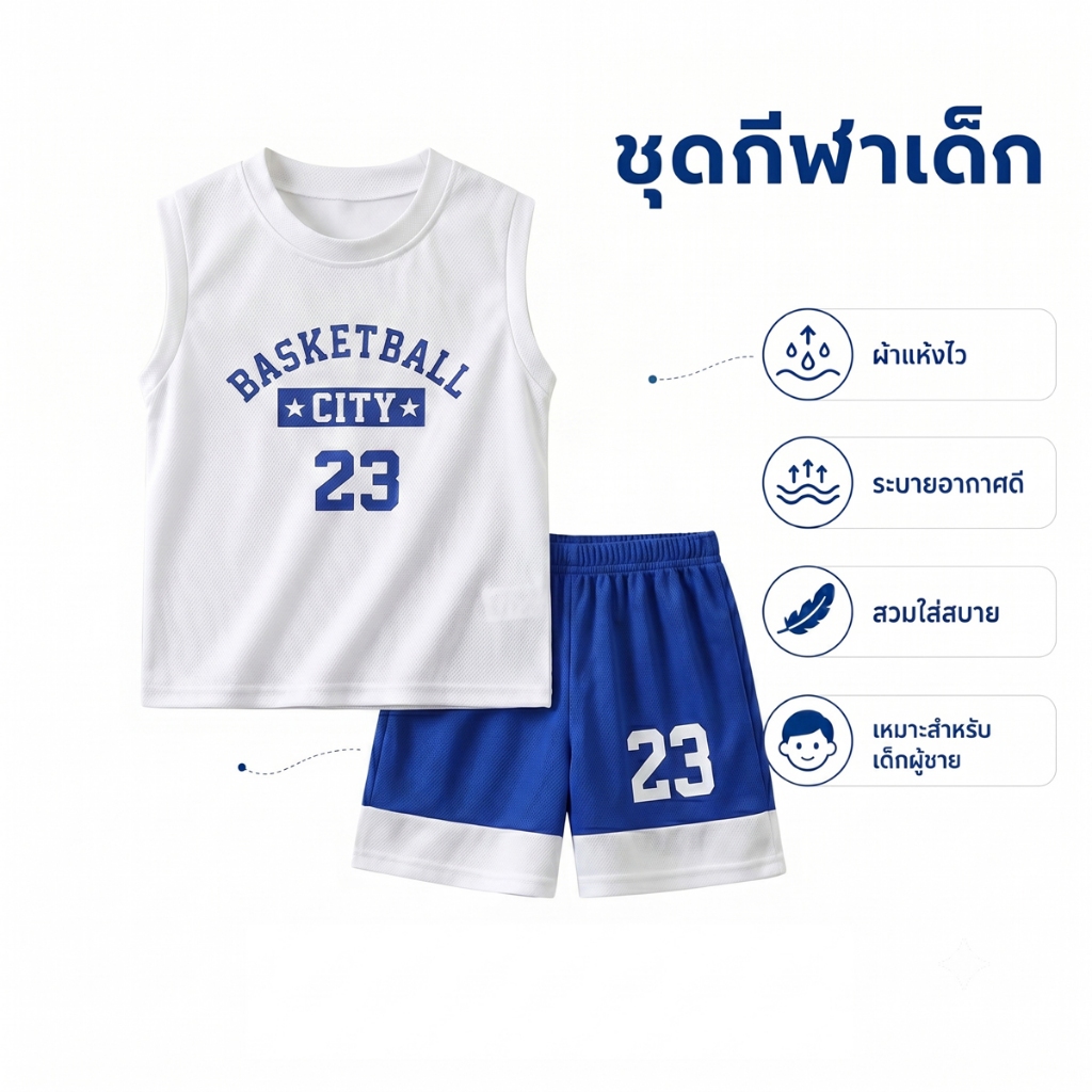 ชุดกีฬาเด็ก เสื้อกล้ามฤดูร้อน สไตล์ตะวันตกชุดสูทบอลบางแขนกุด สำหรับเด็กผู้ชาย แห้งเร็ว วัสดุตาข่าย ไซส์: 90-150cm "DA-Q"