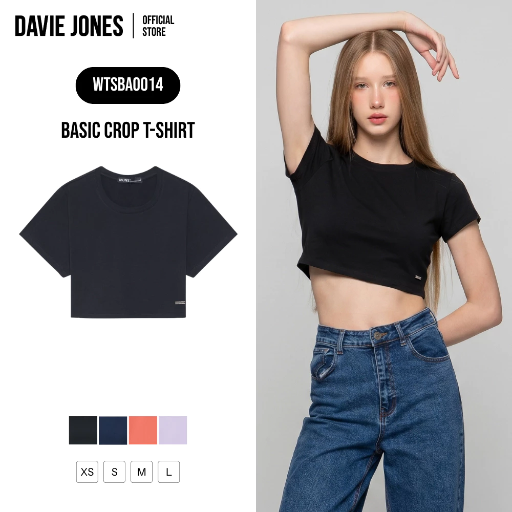DAVIE JONES WOMEN [BE FEARLESS] เสื้อยืดผู้หญิง Basic Crop T-Shirt สีดำ กรม โอรส ม่วง BA0014