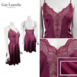 Guy Laroche ชุดนอน GN4C55 แบรนด์แท้ กระโปรงสายเดี่ยวแต่งลูกไม้ ผ้าซาตินเนื้อนุ่ม ลื่น