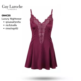 Guy Laroche ชุดนอน GN4C55 แบรนด์แท้ กระโปรงสายเดี่ยวแต่งลูกไม้ ผ้าซาตินเนื้อนุ่ม ลื่น