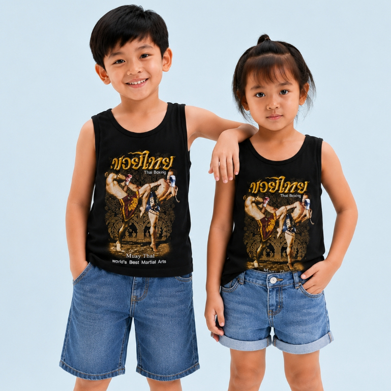 MUY.24 เสื้อเด็ก เสื้อกล้ามเด็ก สกรีนลายมวยไทย มี 4สีหลัก ผ้า cotton ใส่ได้ทั้งชายและหญิง