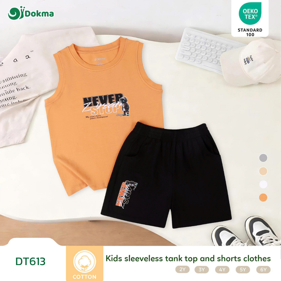 Dokma (13-28kg) ชุดเสื้อกล้ามเด็ก ผ้าคอตตอน DT613 Baby sleeveless Tank top and shorts clothes 3Y/ 4Y