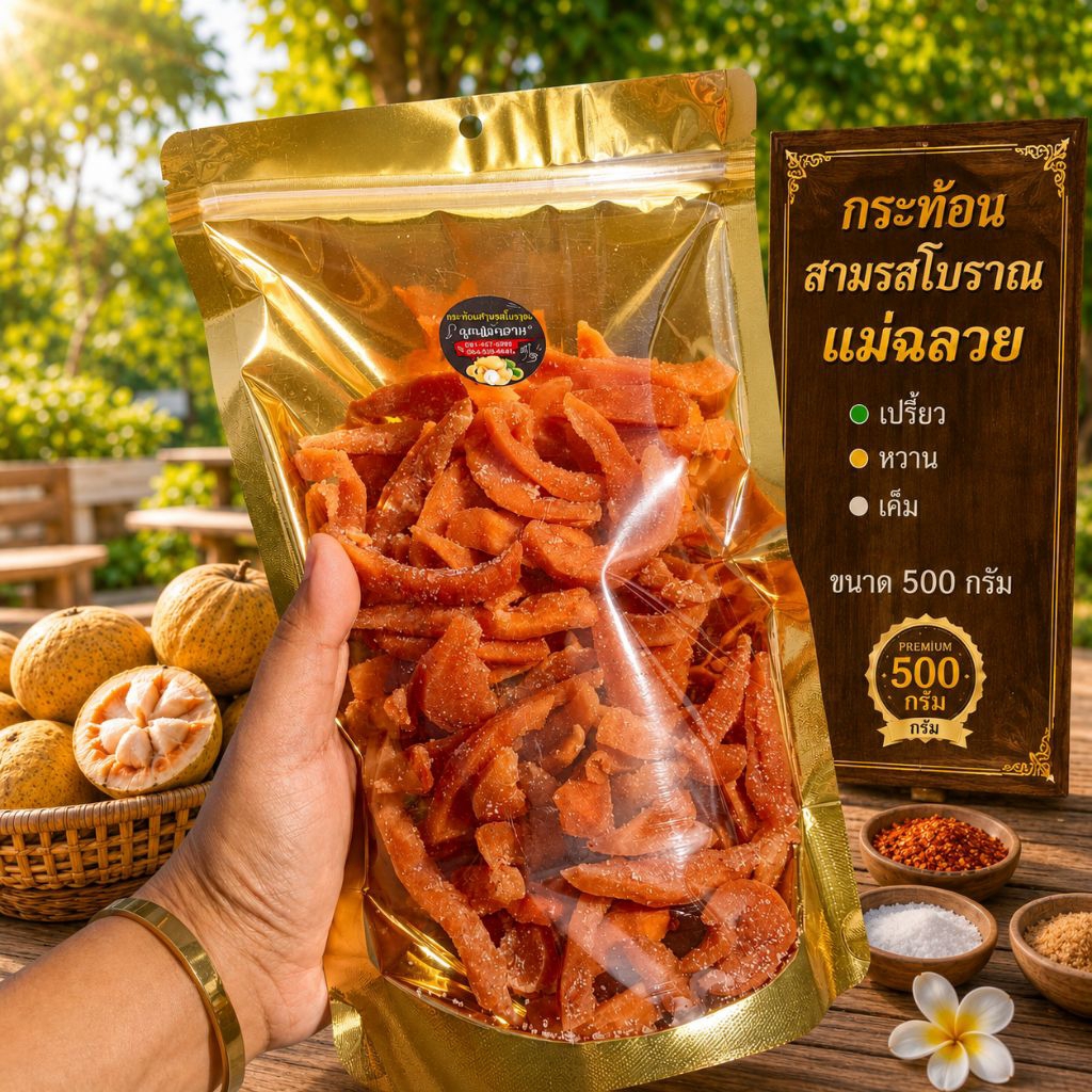 กระท้อนสามรสแม่ฉลวย (สูตรโบราณ) ตากแห้ง ของว่าง กินเล่น รสชาติหวานอมเปรี้ยว และมีรสเค็ม ของฝากอร่อยถูกใจ